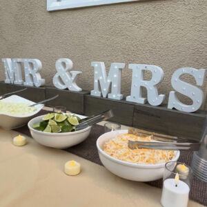 Mr & Mrs | Champagne and White Roses – Wedding Dinner